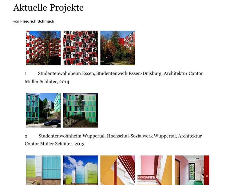 Screenshot der Seite "Aktuelle Projekte" der Webseite von Friedrich Schmuck